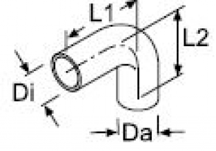 Webasto Molded hose. Di Ø 38 mm, Da Ø 47 mm. Length 1 = 70 mm, L 2 = 105 mm. 90°. Silicone