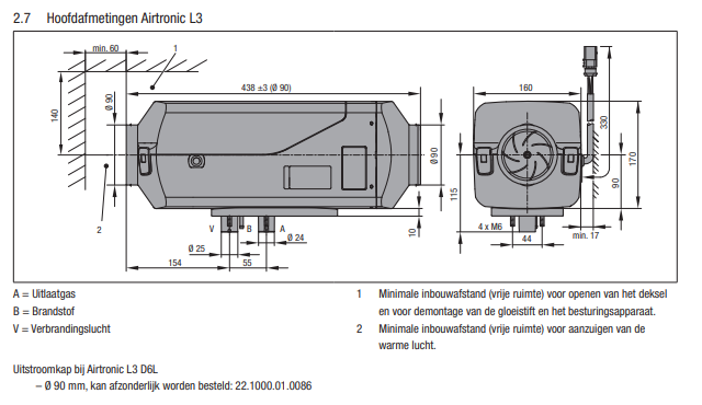 Eberspächer Airtronic L3 Commercial D 6 L kachel. 12 Volt. Diesel